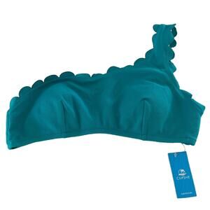 Cupshe Teal Blue Textured One Shoulder Scalloped Bikini Top Woman Size Large